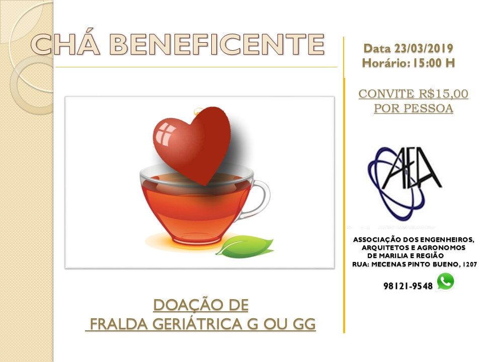 CHÁ BENEFICENTE – 23/03/19