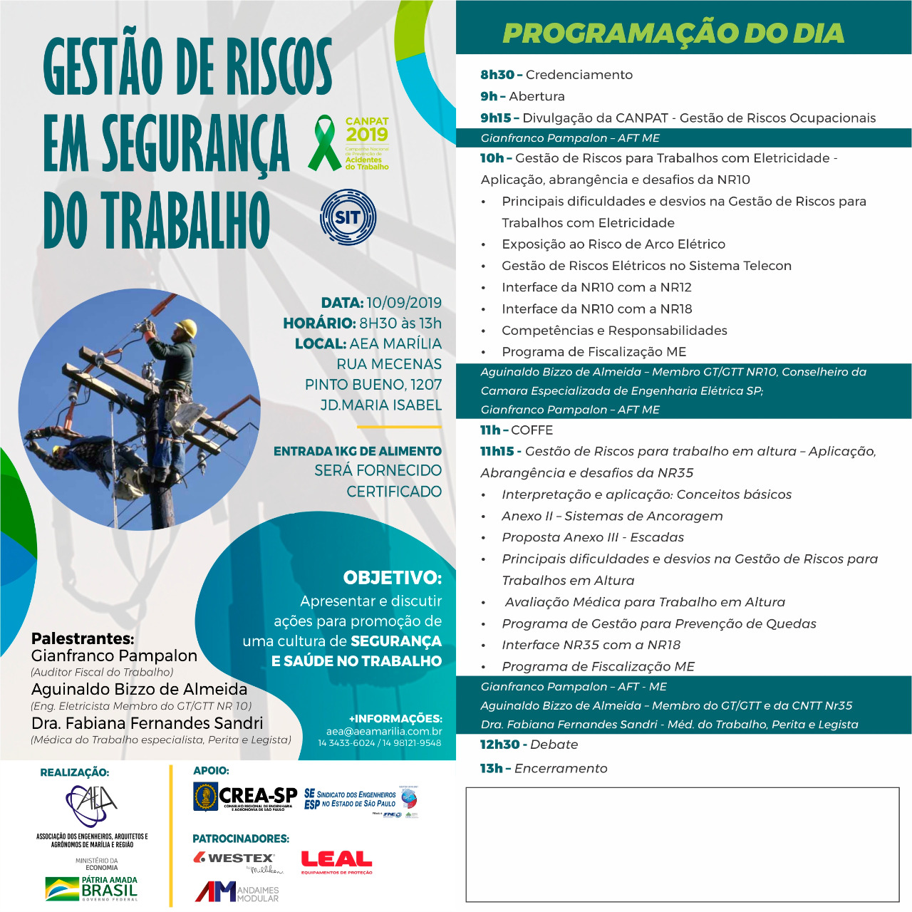 PALESTRA GESTÃO DE RISCOS EM SEGURANÇA DO TRABALHO – DATA 10/09