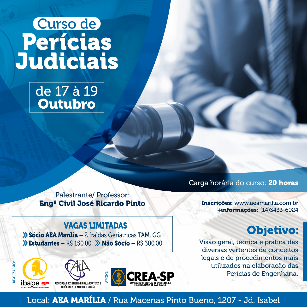 DE 17 à 19 de OUTUBRO – CURSO DE PERÍCIAS JUDICIAIS