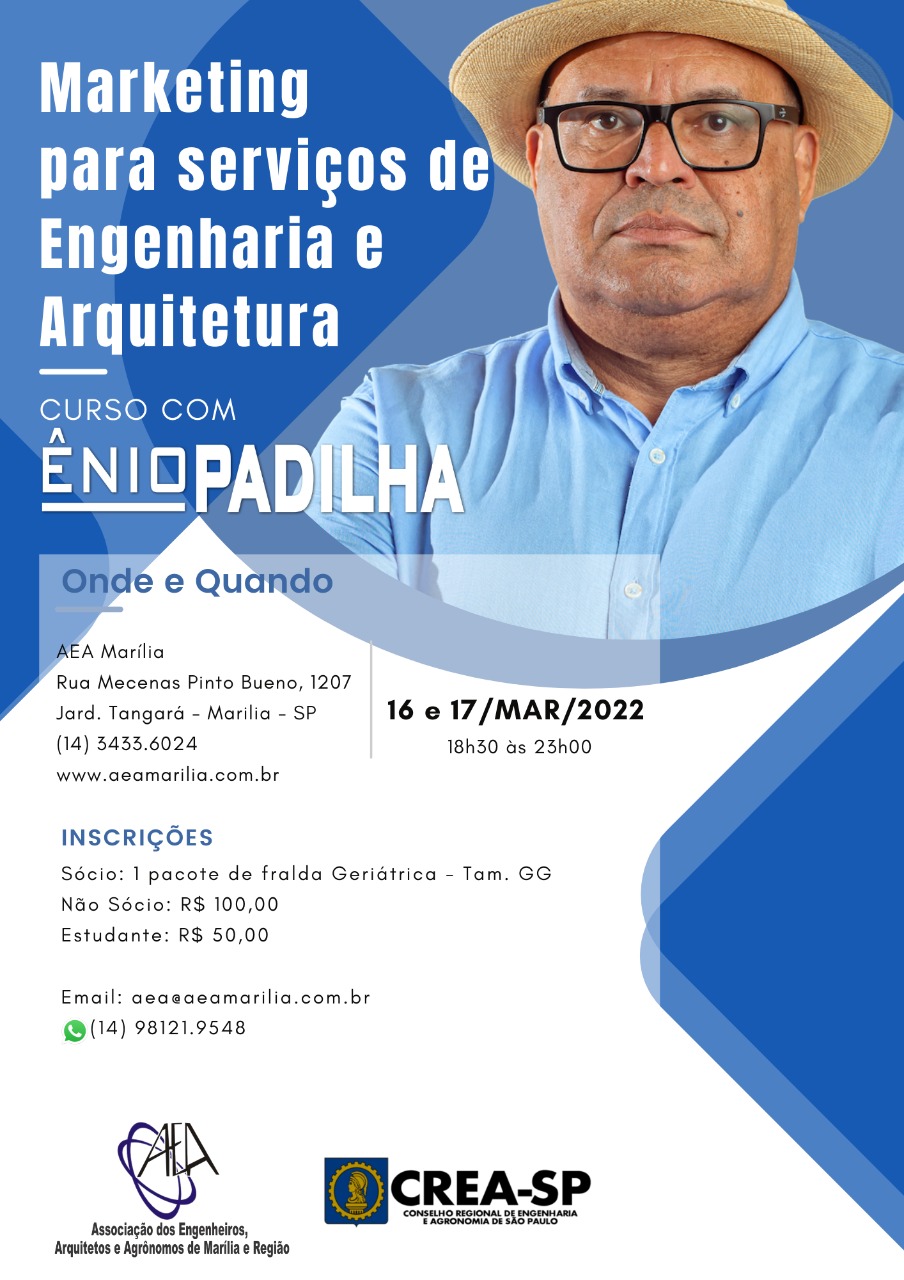 CURSO PRESENCIAL: MARKETING PARA SERVIÇOS DE ENGENHARIA E ARQUITETURA – DIA 16 E 17 DE MARÇO 2022